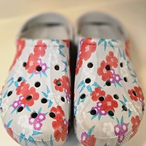 CROCS Floral Red and White Flats